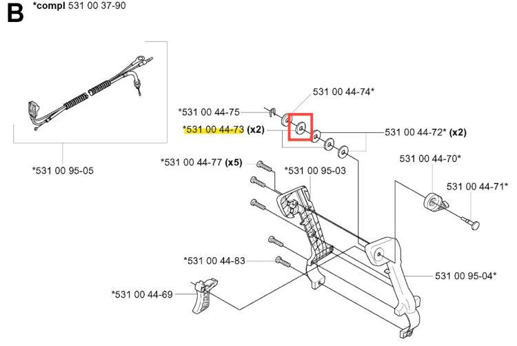 Podkładka dmuchawy 125 BT Husqvarna przedstawia poszczególne elementy w schemacie. Elementy są oznaczone numerami katalogowymi, widoczne są detale mocowania oraz kształt komponentów. Tło jest proste, co ułatwia identyfikację produktu.