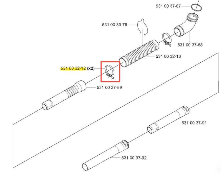 Metalowy zacisk dmuchawy 125 BT Husqvarna, okrągły z uchwytem i otworami, widoczny z boku na białym tle. Z numerem katalogowym, do wzmocnienia części dmuchawy.