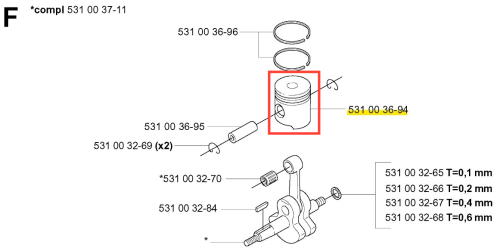 Tłok dmuchawy Husqvarna 155 BT, srebrny, okrągły z rowkami, widok frontalny z pierścieniami, oznaczenia i numery katalogowe na obudowie, trwały metal, idealny do wymiany części.