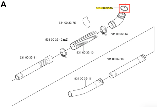 O-ring do dmuchawy 155 BT Husqvarna, okrągły, gumowy element w kolorze czarnym, o regularnym kształcie. Ujęcie pokazuje go w widoku frontalnym, umieszczony na tle części systemu dmuchawy. Brak dodatkowych detali lub napisów.