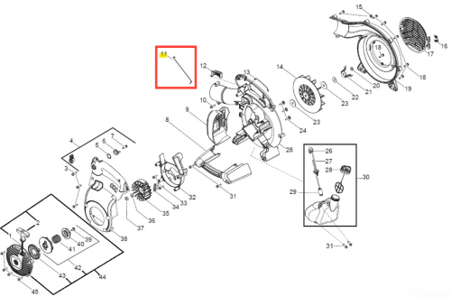 Drut dmuchawy Husqvarna 125BVX, metalowy, prosty z zakrzywionym końcem montażowym, stalowy, z wyraźnymi numerami, element systemu wentylacji urządzenia.