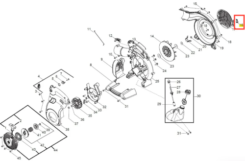 Sprężyna dmuchawy 125BVX Husqvarna, metalowa, o ciemnym kolorze. Ujęcie frontalne, prezentujące szczegóły konstrukcji. Widoczny kształt sprężyny z dobrze zdefiniowanymi spiralami. Proste tło podkreśla produkt, brak dodatkowych elementów.