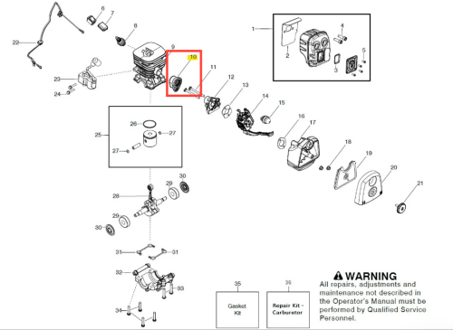 Łącznik gaźnika dmuchawy Husqvarna 125BVX, metalowy element w kształcie cylindrycznym, widoczny w zbliżeniu. Na zdjęciu znajduje się także zaznaczone mocowanie. Tło jest białe, co ułatwia identyfikację detali produktu.