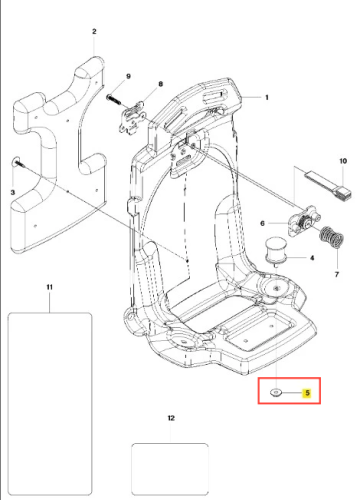 Nakrętka dmuchawy 130BT Husqvarna, mała, okrągła część mechaniczna, kolor szary, umieszczona w kontekście schematu montażowego. Widoczna z boku, zaznaczona na tle innych elementów, służy do mocowania części dmuchawy.