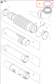 O-ring do dmuchawy 130BT Husqvarna w kolorze czarnym, okrągły, gumowy uszczelniacz. Widoczny z góry, otoczony schematem innych elementów. Używany do szczelnego mocowania części urządzenia, zapewniający prawidłowe działanie.