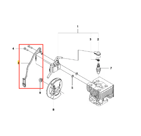 Przewód dmuchawy 130BT Husqvarna w kolorze czarnym, wykonaną z trwałego materiału. Widoczny z bocznej perspektywy, podkreślający kształt i mocowanie. Element do zastosowania w urządzeniach ogrodniczych, z czytelnymi oznaczeniami montażowymi.