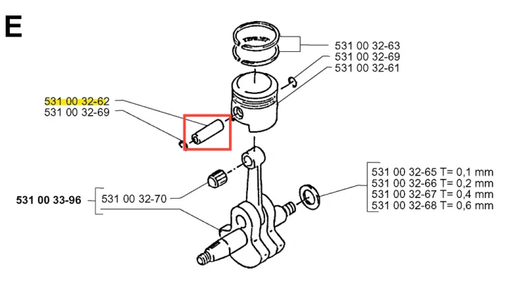 Śruba tłokowa dmuchawy 140B Husqvarna, metaliczna, z widocznymi numerami katalogowymi i częścią montażową na jednolitym tle. Produkt nowy, gotowy do użycia.