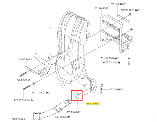 Niebieski długopis dmuchawy 141B Husqvarna z białymi detalami, ergonomiczne uchwyty, oznaczenie produktu i elementy montażowe na białym tle, pokazujące konstrukcję z przodu.