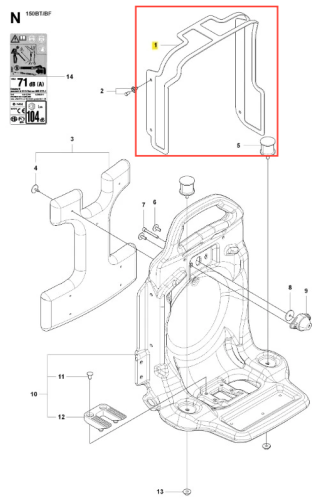 Siatka dmuchawy 150BF Husqvarna, wykonana z ciemnoszarego tworzywa, w układzie frontalnym. Widoczne mocowania oraz otwory montażowe. Element charakteryzuje się teksturowaną powierzchnią oraz logo Husqvarna. Idealna do zastosowań w ogrodnictwie.