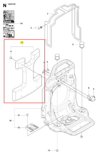 Komplet podkładek dmuchawy 150BF Husqvarna, wykonany z duraluminium, przedstawiony w perspektywie z boku. Produkt ukazany jest w detalach, z widocznymi mocowaniami i gładką powierzchnią. Tło jest jednolite, co podkreśla jego cechy.