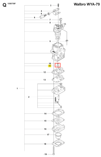 Dysza dmuchawy 150BF Husqvarna z tworzywa, cylindryczna ze standardowym otworem. Zdjęcie z boku pokazuje mocowanie i ergonomiczne wykończenie na jednolitym tle, bez napisów i logo.
