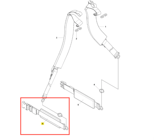 Łącznik dmuchawy 150BF Husqvarna, widoczny w zbliżeniu, o prostokątnym kształcie. Wykonany z tworzywa sztucznego, w kolorze czarnym, z wyraźnie zaznaczonym mocowaniem. Element rozłożony, gotowy do montażu, bez dodatkowych oznaczeń czy logo.
