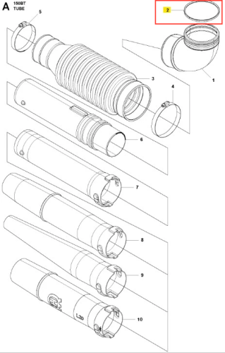 O-ring do dmuchawy 150BT Husqvarna, okrągły, gumowy element uszczelniający. Produkt widoczny w ujęciu z góry, na białym tle. Cechuje się czarnym kolorem i gładką, elastyczną teksturą. Idealny do zastosowań w mechanizmach dmuchaw.