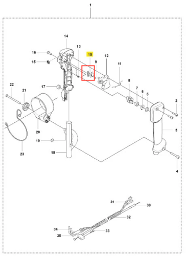 Ustalacz dmuchawy 150BT Husqvarna, srebrny metalowy element montażowy z czytelnym oznaczeniem. Prosta konstrukcja, widoczny z boku, na białym tle podkreślającym szczegóły.