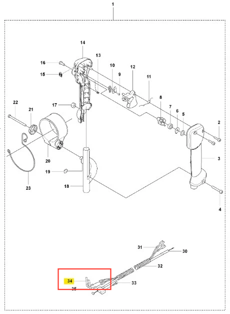 Łącznik dmuchawy 150BT Husqvarna, widok z przodu, w układzie rozłożonym. Elementy w kolorze metalicznym oraz czarnym, z widocznymi detalami mocowania. Na obudowie znajdują się oznaczenia techniczne i numery części.