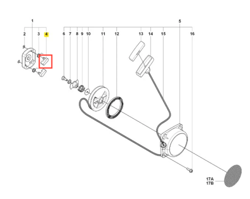Zapadka dmuchawy 170BT Husqvarna, czarna plastikowa, z rączką i mocowaniem, widok z boku na rozmontowany element, na białym tle.