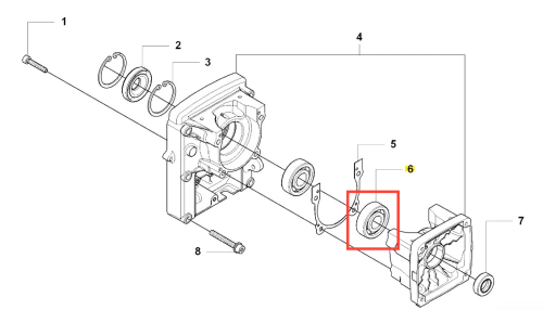 Łożysko dmuchawy 180BF Husqvarna w poziomie, z okrągłym kształtem i gładką powierzchnią. Jasne tło podkreśla mocowania i solidną strukturę łożyska.
