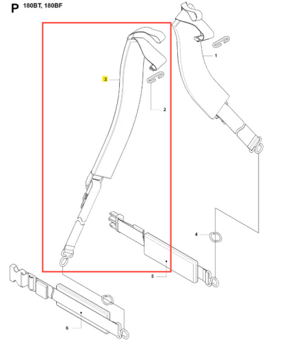 Łącznik dmuchawy 180BF Husqvarna, w kolorze białym, o prostokątnym kształcie. Widoczny z boku, z detalem mocowania, zakończony elastycznym wężem. Na zdjęciu brak dodatkowego kontekstu; produkt umieszczony na białym tle.