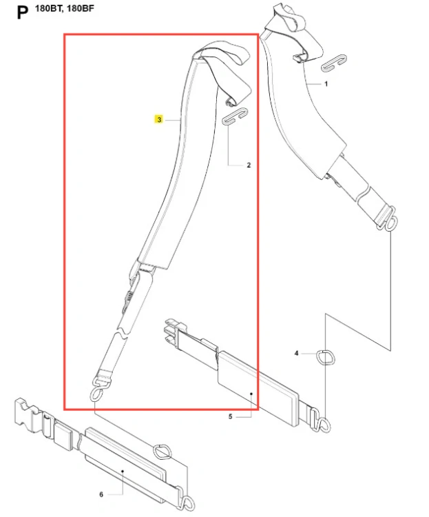 Łącznik dmuchawy 180BF Husqvarna, w kolorze białym, o prostokątnym kształcie. Widoczny z boku, z detalem mocowania, zakończony elastycznym wężem. Na zdjęciu brak dodatkowego kontekstu; produkt umieszczony na białym tle.