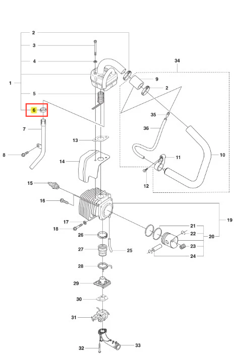 Opaska zaciskowa dmuchawy 356BTx Husqvarna, wykonana z ciemnoszarego tworzywa, z wyraźnym oznaczeniem. Produkt pokazany w pozycji leżącej, na białym tle, eksponujący szczegóły konstrukcyjne i mocowania. Długość około 10 cm.