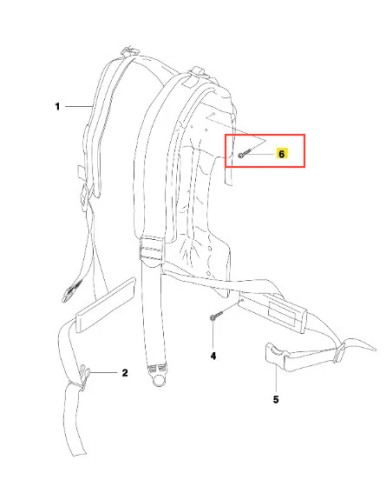 Śruba dmuchawy 356BTx Husqvarna, metalowa, w kolorze srebrnym, z widocznym gwintem. Umieszczona w zbliżeniu w kontekście plecaka, na którym najprawdopodobniej będzie używana. Nieczytelne napisy ani logo.