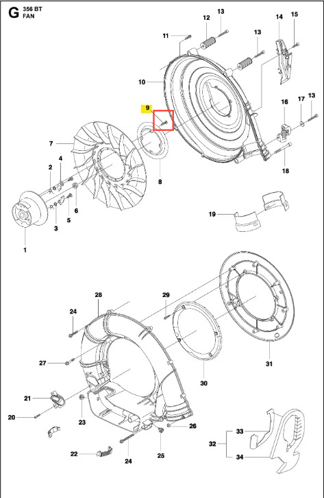 Metalowa śruba dmuchawy 356BTx Husqvarna, cylindryczna z pełnym gwintem, widoczna z przodu na prostym tle, idealna do urządzeń Husqvarna, wykonana z wysokiej jakości materiałów.