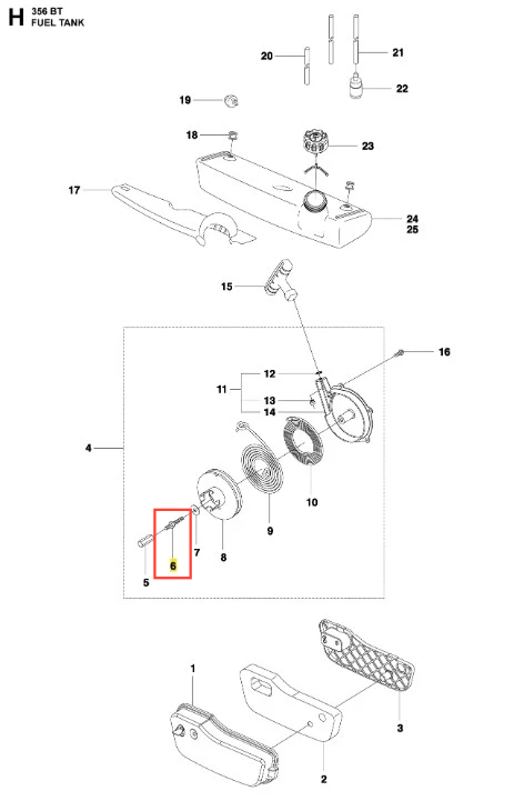 Śruba dmuchawy 356BTx Husqvarna w odcieniu metalicznym; występuje w formie prostokątnej, z gwintem. Element jest ułożony poziomo, z widoczną główką oraz kołnierzem. Tło graficzne jest neutralne, co podkreśla szczegóły części.