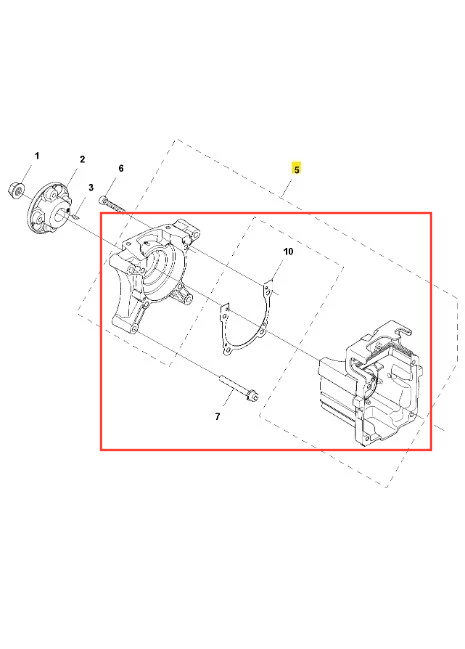Skrzynia korbowa dmuchawy 360BT Husqvarna, czarna z metalicznymi akcentami, widoczna z góry. Złożona, z detalami mocowań i otworów, na białym tle.