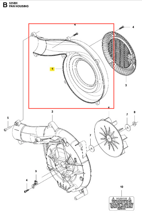 Kierownica spiralna dmuchawy 525BX Husqvarna, w kolorze szarym, o okrągłym kształcie i gładkiej powierzchni. Ujęcie frontalne ukazuje spiralny kształt oraz widoczne mocowanie. Produkt leży poziomo na prostym tle, z wyraźnymi detalami konstrukcji.