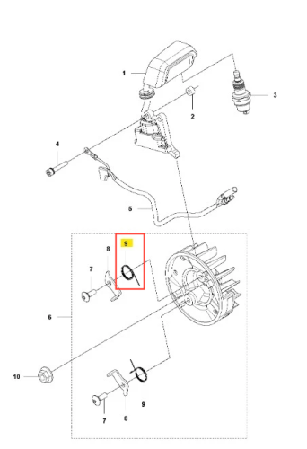 Sprężyna dmuchawy 525BX Husqvarna, czarna, okrągła, poziomo, z mocowaniami i złotym oznaczeniem, na białym tle.