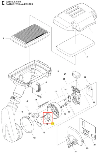 Płyta dmuchawy 570BFS Husqvarna, w czarnym kolorze, z charakterystycznym kształtem, widoczna frontalnie. Element montażowy z wyraźnymi krawędziami, z numerem 11 w zaznaczeniu. Prosta biała lub szara tło eksponuje szczegóły komponentu.