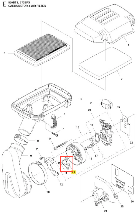 Płyta dmuchawy 570BFS Husqvarna, w czarnym kolorze, z charakterystycznym kształtem, widoczna frontalnie. Element montażowy z wyraźnymi krawędziami, z numerem 11 w zaznaczeniu. Prosta biała lub szara tło eksponuje szczegóły komponentu.