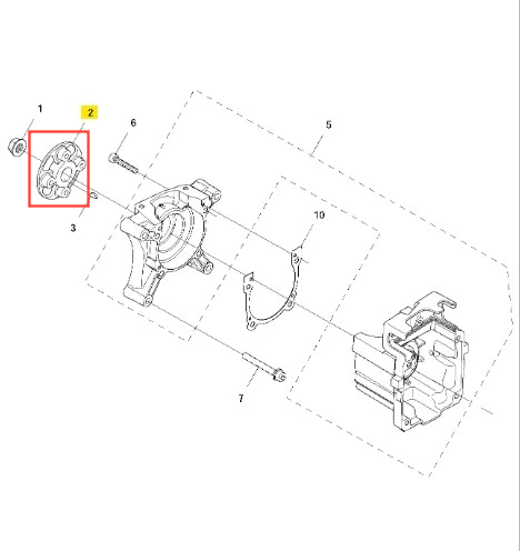 Złączka dmuchawy 570BFS Husqvarna, szara, okrągła z otworami w centrum. Widok z boku, niezamontowana. Widoczne napisy i logo. Obok kartka z zestawem montażowym.
