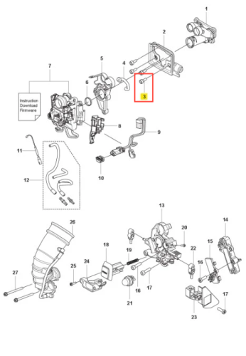 Śruba dmuchawy 590BFS Husqvarna, metaliczna, o kształcie cylindrycznym, z widocznym gwintem. Pozycjonowana poziomo w zestawieniu z innymi elementami. Wymiary i detale nieokreślone. Wyraźne oznaczenie numeru części w czerwonym polu.