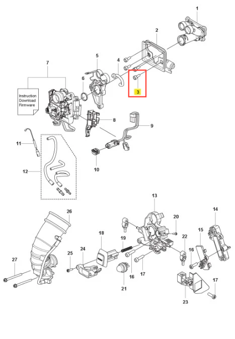 Śruba dmuchawy 590BFS Husqvarna, metaliczna, o kształcie cylindrycznym, z widocznym gwintem. Pozycjonowana poziomo w zestawieniu z innymi elementami. Wymiary i detale nieokreślone. Wyraźne oznaczenie numeru części w czerwonym polu.