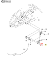 Metalowa śruba ridera R 111B Husqvarna o średnicy 5 mm z gwintem na całej długości, umieszczona z boku schematu na białym tle, pokazująca połączenie z innymi częściami.