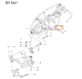 Śruba ridera R 111B Husqvarna to metalowy element montażowy, w kolorze stalowym, z gwintem. Widoczna z boku, w pozycji montażowej, na tle schematu konstrukcji husqvarny. Śruba ma czytelny numer identyfikacyjny 2, wskazujący jej funkcję w zestawie.