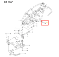 Oś koła ridera R 111B Husqvarna, metalowa, prostokątna, szara, z widocznym mocowaniem i oznaczeniami montażu. Zdjęcie frontalne z krótkim odstępem od podłoża.