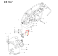 Łożysko ridera R 111B Husqvarna, widoczne z boku, z metalową konstrukcją i detalem łożyska oznaczonym nr 4. Prostokątne, z przyłączami montażowymi, na białym tle, jako element chassis.