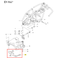 Obciążnik ridera R 111B Husqvarna, kolor czarny, znajdujący się w dolnej części ramy. Przedstawiony z boku, ukazuje detale mocowań oraz kształt. Elementy montażowe i oznaczenia są wyraźnie widoczne. Tło jest jasne, co podkreśla produkt.