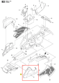 Osłona ridera R 111B Husqvarna, podłużna, z tworzywa sztucznego, szaro-czarna z wzorem, widoczna z boku blisko ramy, nowa, do montażu w urządzeniu.