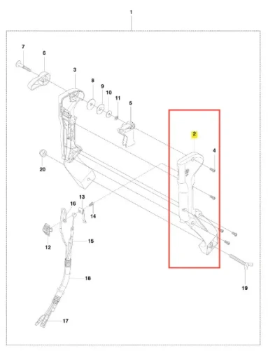 Osłona dmuchawy 150BT Husqvarna, szara, z tworzywa, gładka, z widocznymi mocowaniami, składająca się z dwóch segmentów, na białym tle, widok z boku.