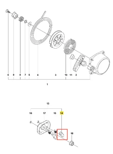 Zapadka dmuchawy 150BT Husqvarna, widoczna z bliska na białym tle, z oznaczeniami numerów. Metalowy element mocujący o zatwierdzonym kształcie i rozmiarze, pokazany w układzie eksplodowanym.