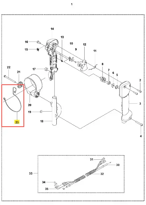 Zacisk dmuchawy 170BT Husqvarna, metalowy półokrągły element z śrubą montażową przy wirniku, srebrny, na białym tle, detal konstrukcji.