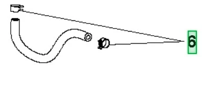 Wspornik węża ridera R 112C Husqvarna, wykonany z elastycznego materiału, w kolorze czarnym, o kształcie zakrzywionym. Zbliżenie na detale mocowania oraz widoczny numer 6. Produkt prezentowany na jasnym tle.