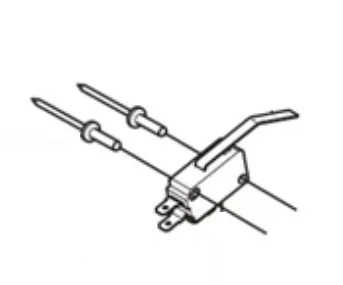 Wyłącznik Husqvarna Rider R 112C, widok frontalny, dwa metalowe styki, prostokątna obudowa z dźwignią po prawej stronie, wyraźne detale na białym tle.