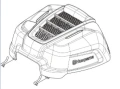 Osłona ridera R 112C Husqvarna w kolorze białym z siatkową wentylacją. Widok z przodu, ukazujący kształt z wyprofilowanymi otworami. Na bokach logo Husqvarna. Produkt zaprojektowany do montażu na maszynie, z wyraźnymi mocowaniami.