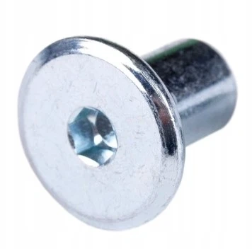 Nit zrywalny R112iC Husqvarna, metalowy, z okrągłą główką i sześciokątnym otworem. Ujęcie frontalne, detaliczny widok, podkreślający teksturę powierzchni. Na białym tle, ukazujący funkcjonalność i zastosowanie w sprzęcie ogrodowym.