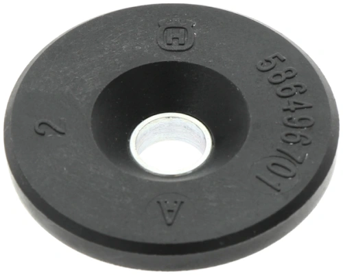 Podkładka ridera R213C Husqvarna z czarnego gumowego materiału, okrągła z centralnym otworem, widoczny numer 586496707 oraz oznaczenie 2 i A. Produkt leży płasko, na jednolitym tle, bez dodatkowych akcesoriów.