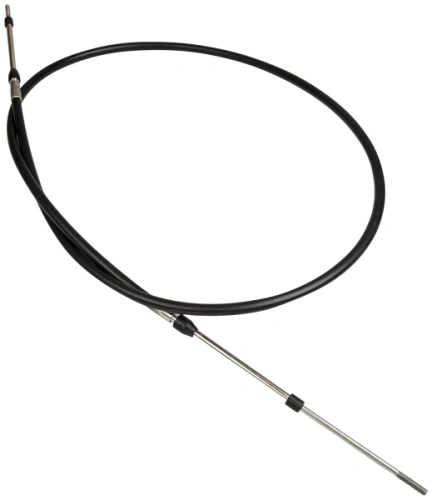 Przewód sterowania ridera R216AWD Husqvarna w formie elastycznej, czarnej liny z metalowymi końcówkami. Ułożony w okrąg, z widocznym detalem mocowania. Zakończenie przewodu jest proste, gotowe do montażu. Tło jednolite, co podkreśla produkt.